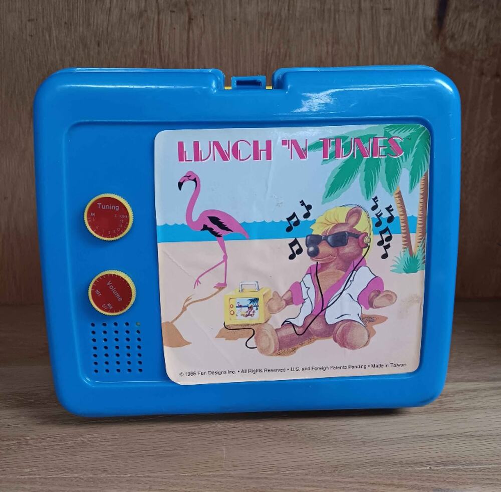1986 Blue Lunch 'N Tunes Radio Lunch Box and Thermos Radio Tuner